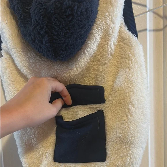White and Navy Blue Dog Sweater with Hood - Picture 3 of 3